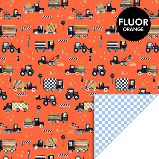 Cadeaupapier Dubbelzijdig Verkeer Oranje/Sky Blue