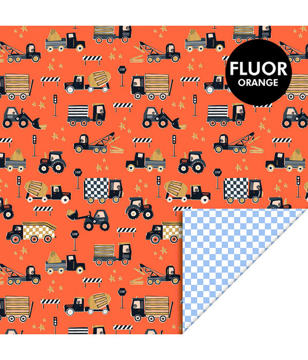 Cadeaupapier Dubbelzijdig Verkeer Oranje/Sky Blue