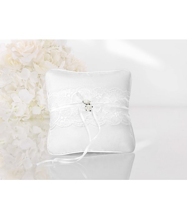 Ringkussen Mat Wit met Kant en Witte Roosjes