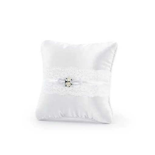 Ringkussen Mat Wit met Kant en Witte Roosjes