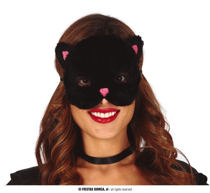 Oogmasker Kat Pluche Zwart/Roze afbeelding