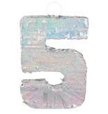Piñata cijfer 5 holografisch zilver (40x28cm)