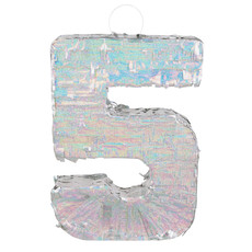 Piñata cijfer 5 holografisch zilver (40x28cm)