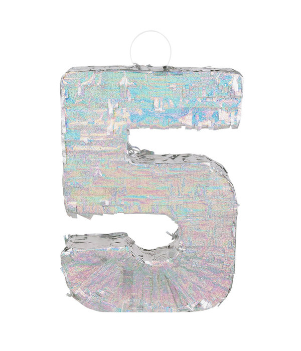 Piñata cijfer 5 holografisch zilver (40x28cm)