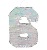 Piñata cijfer 6 holografisch zilver (40x28cm)