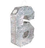 Piñata cijfer 6 holografisch zilver (40x28cm)