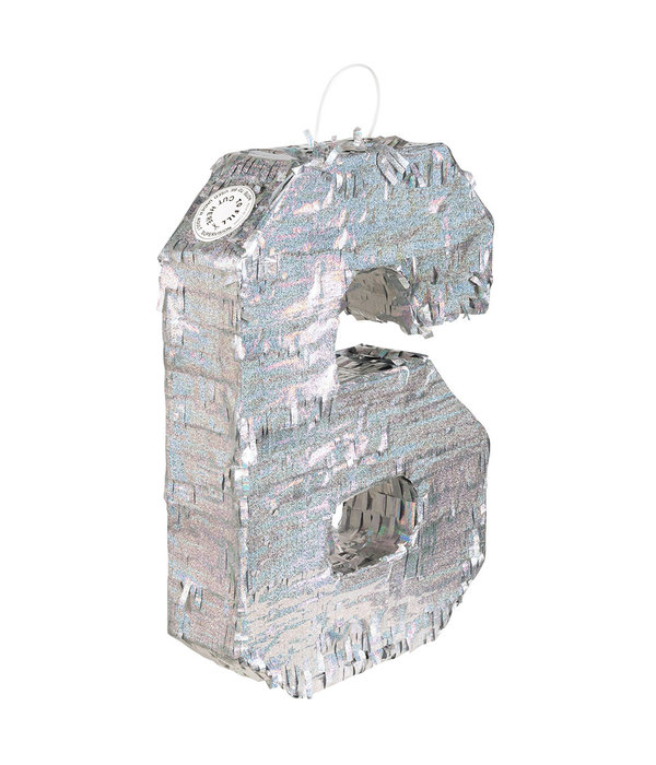 Piñata cijfer 6 holografisch zilver (40x28cm)