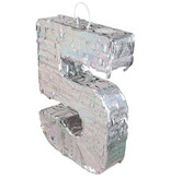 Piñata cijfer 5 holografisch zilver (40x28cm)
