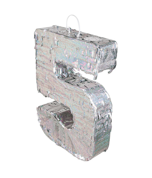 Piñata cijfer 5 holografisch zilver (40x28cm)