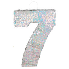 Piñata cijfer 7 holografisch zilver (40x28cm)