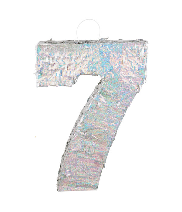 Piñata cijfer 7 holografisch zilver (40x28cm)