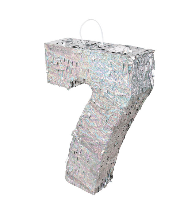 Piñata cijfer 7 holografisch zilver (40x28cm)