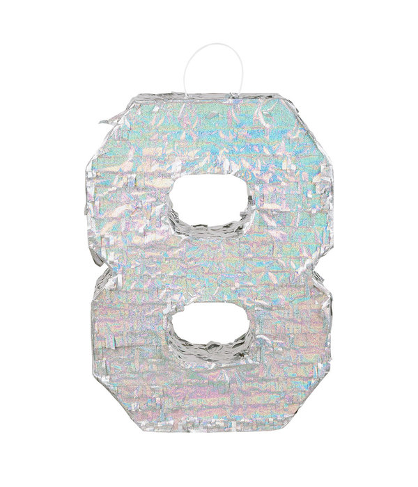 Piñata cijfer 8 holografisch zilver (40x28cm)