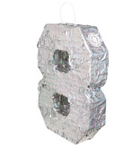 Piñata cijfer 8 holografisch zilver (40x28cm)