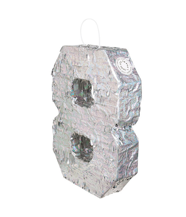Piñata cijfer 8 holografisch zilver (40x28cm)