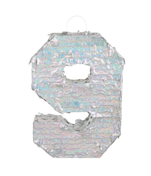 Piñata cijfer 9 holografisch zilver (40x28cm)