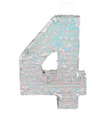Piñata cijfer 4 holografisch zilver (40x28cm)