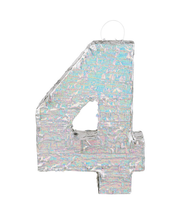 Piñata cijfer 4 holografisch zilver (40x28cm)
