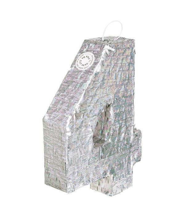 Piñata cijfer 4 holografisch zilver (40x28cm)