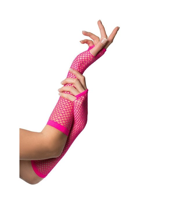 Vingerloze Handschoenen Lang Visnet Neon Pink