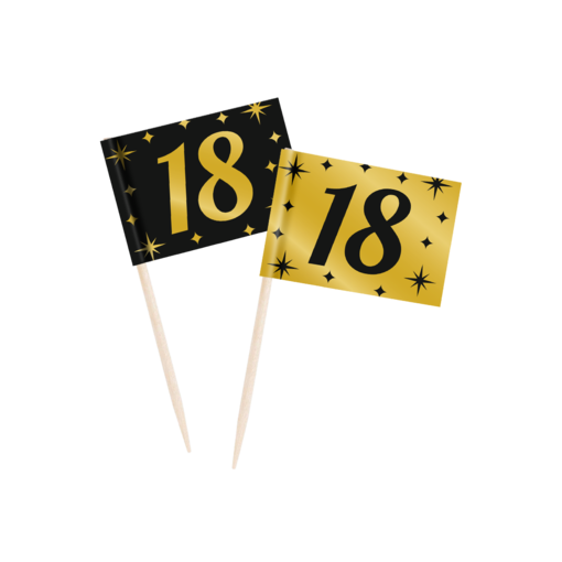 Classy Cocktail Prikkers 18 Jaar Zwart/Goud (50st)