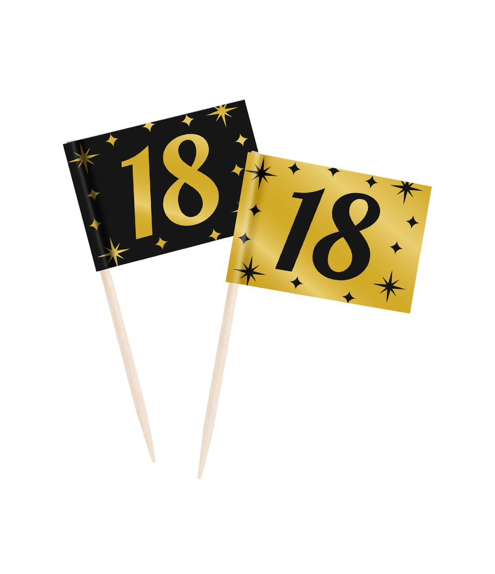 Classy Cocktail Prikkers 18 Jaar Zwart/Goud (50st) afbeelding