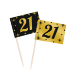 Classy Cocktail Prikkers 21 Jaar Zwart/Goud (50st)