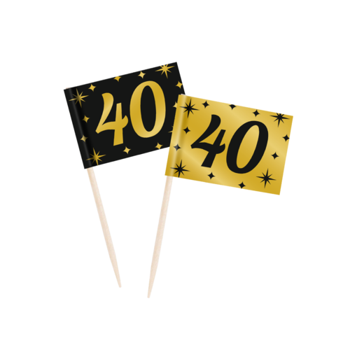 Classy Cocktail Prikkers 40 Jaar Zwart/Goud (50st)