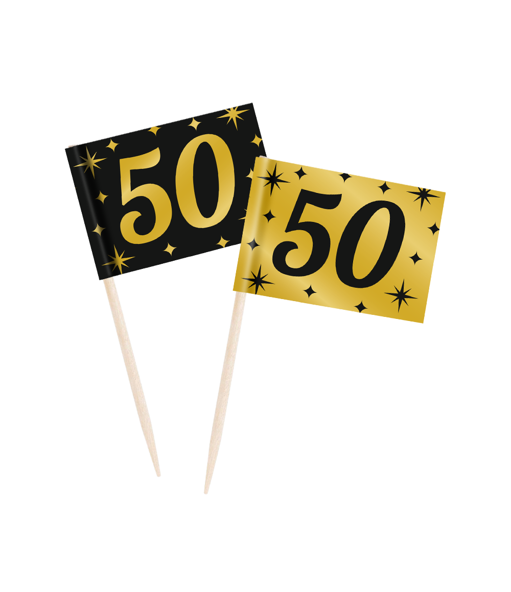 Classy Cocktail Prikkers 50 Jaar Zwart/Goud (50st) afbeelding