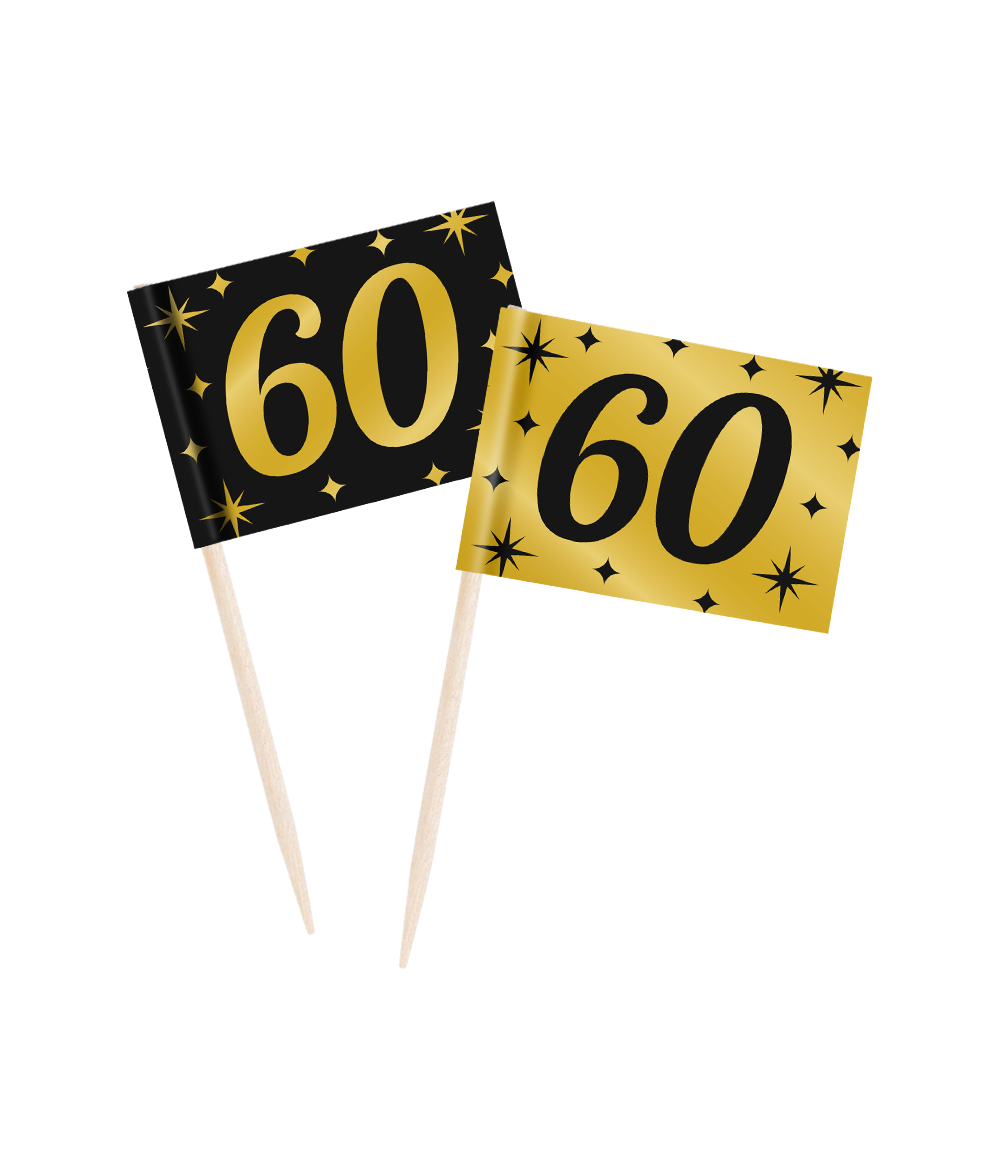 Classy Cocktail Prikkers 60 Jaar Zwart/Goud (50st) afbeelding
