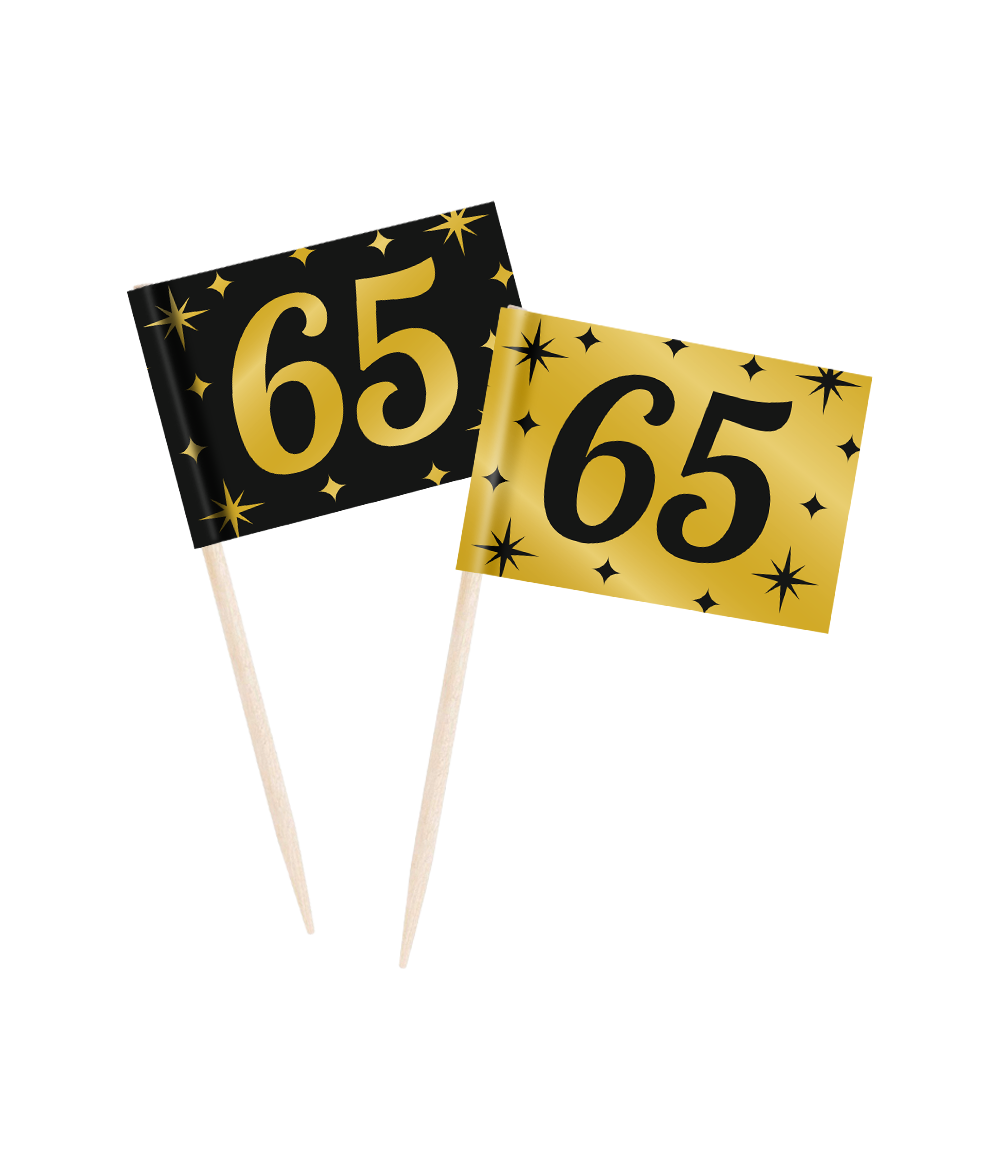 Classy Cocktail Prikkers 65 Jaar Zwart/Goud (50st) afbeelding