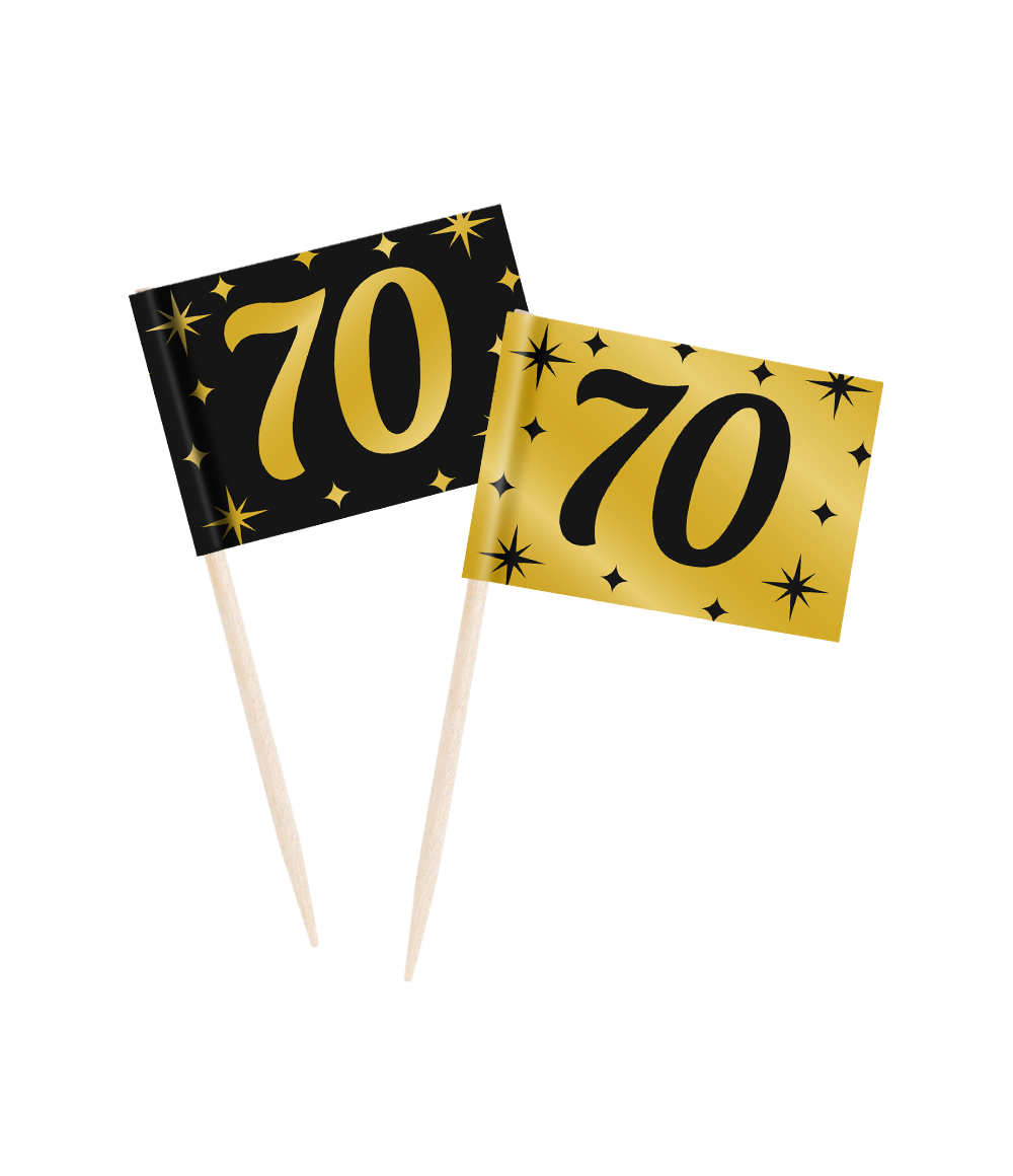 Classy Cocktail Prikkers 70 Jaar Zwart/Goud (50st) afbeelding