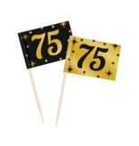 Classy Cocktail Prikkers 75 Jaar Zwart/Goud (50st)