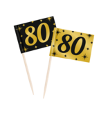 Classy Cocktail Prikkers 80 Jaar Zwart/Goud (50st)