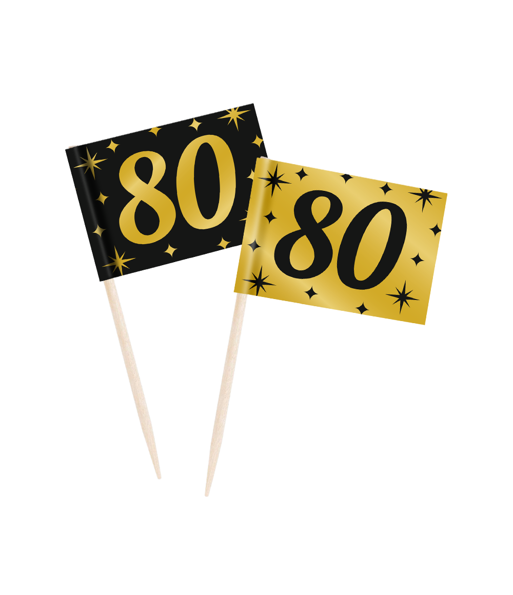 Classy Cocktail Prikkers 80 Jaar Zwart/Goud (50st) afbeelding