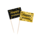 Classy Cocktail Prikkers Happy Birthday Zwart/Goud (50st)