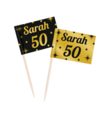 Classy Cocktail Prikkers Sarah 50 Jaar Zwart/Goud (50st)