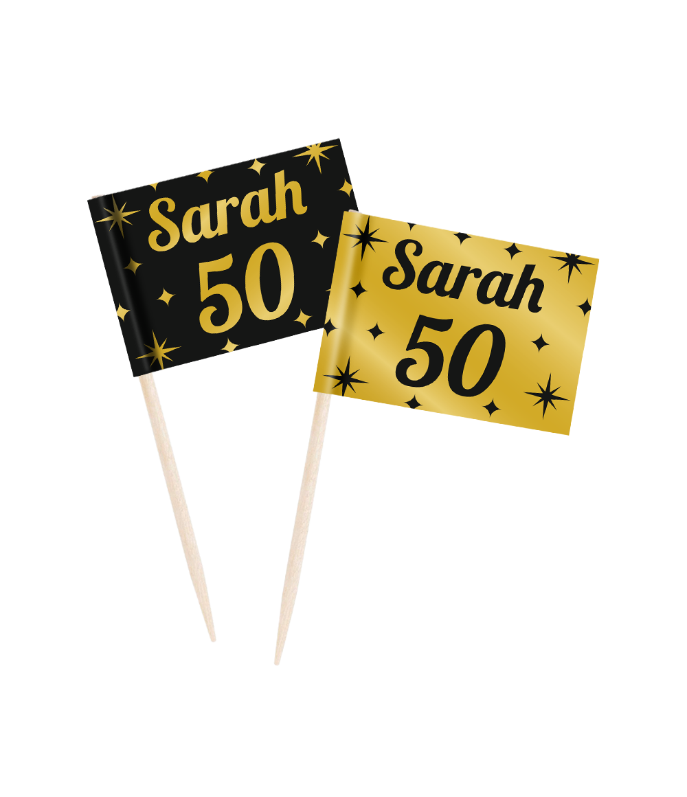 Classy Cocktail Prikkers Sarah 50 Jaar Zwart/Goud (50st) afbeelding