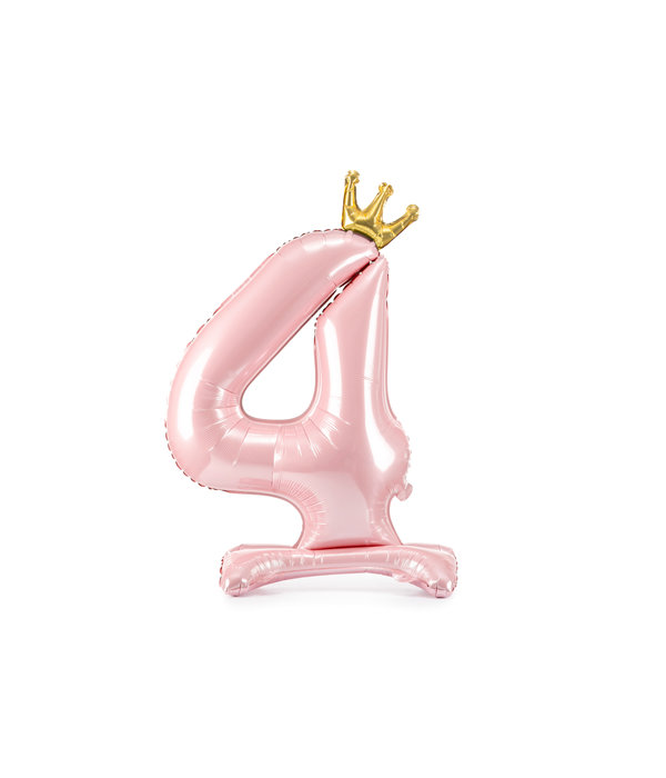 Folieballon Cijfer 4 Lichtroze Op Standaard 84cm