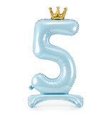 Folieballon Cijfer 5 Hemelsblauw Op Standaard 84cm
