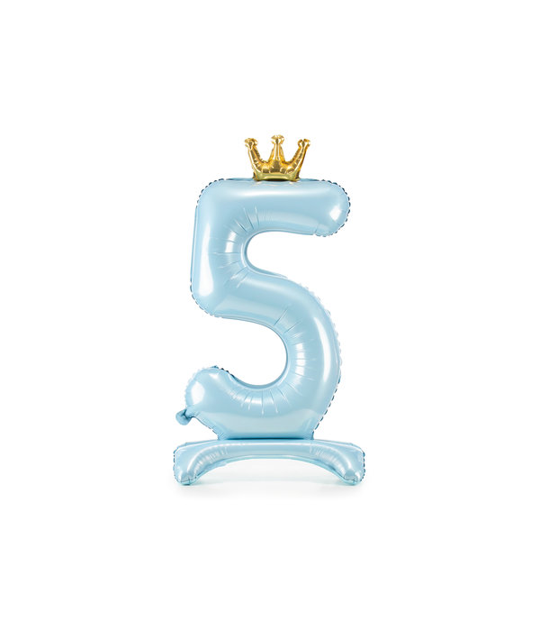 Folieballon Cijfer 5 Hemelsblauw Op Standaard 84cm