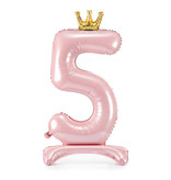 Folieballon Cijfer 5 Lichtroze Op Standaard 84cm