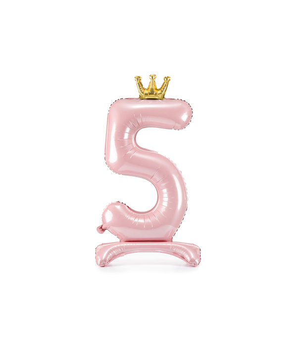 Folieballon Cijfer 5 Lichtroze Op Standaard 84cm