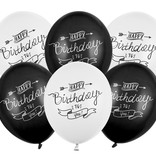 Pastel Ballonnen Set Happy Birthday Zwart/Wit (6st)