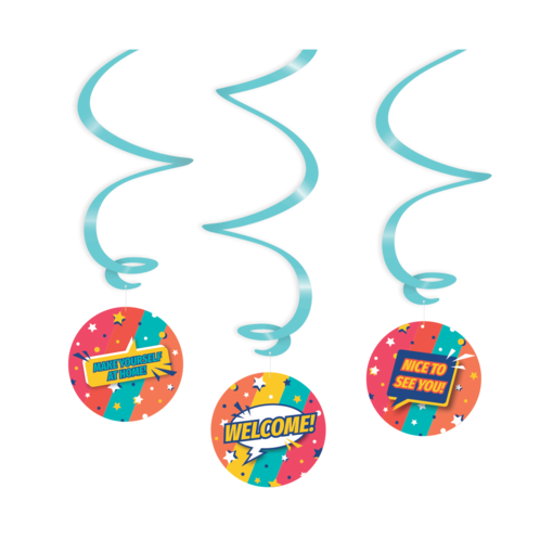 Hangdecoratie Swirls 'Welcome' Rainbow (3st)