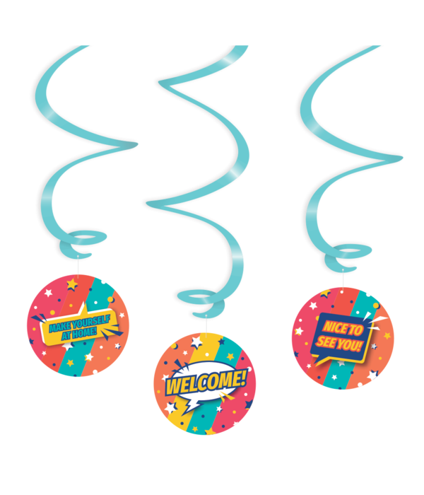 Hangdecoratie Swirls 'Welcome' Rainbow (3st)
