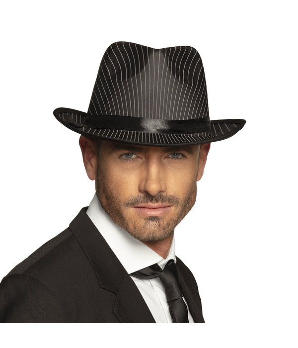 Al Capone hoed vilt zwart met streepjes