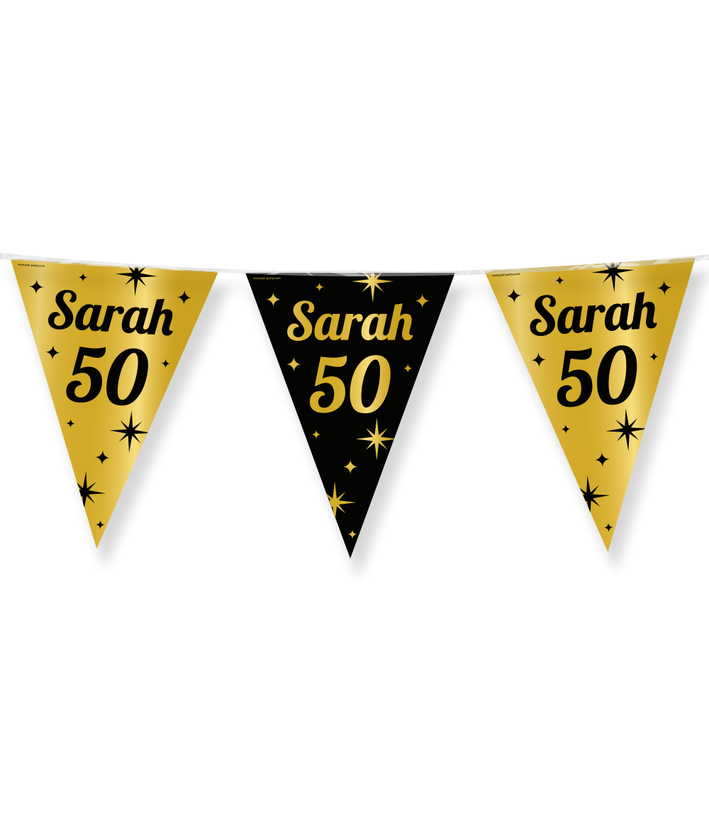 Classy Vlaggenlijn Sarah 50 jaar Zwart-Goud (10m)