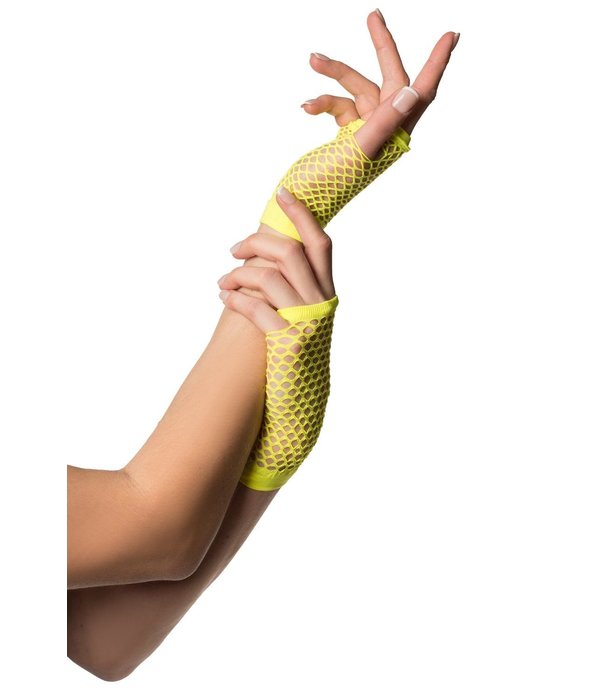 Nethandschoenen kort fluor geel