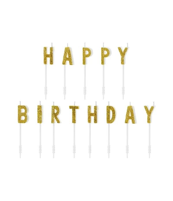 Kaarsjes Set Happy Birthday Glitter Goud